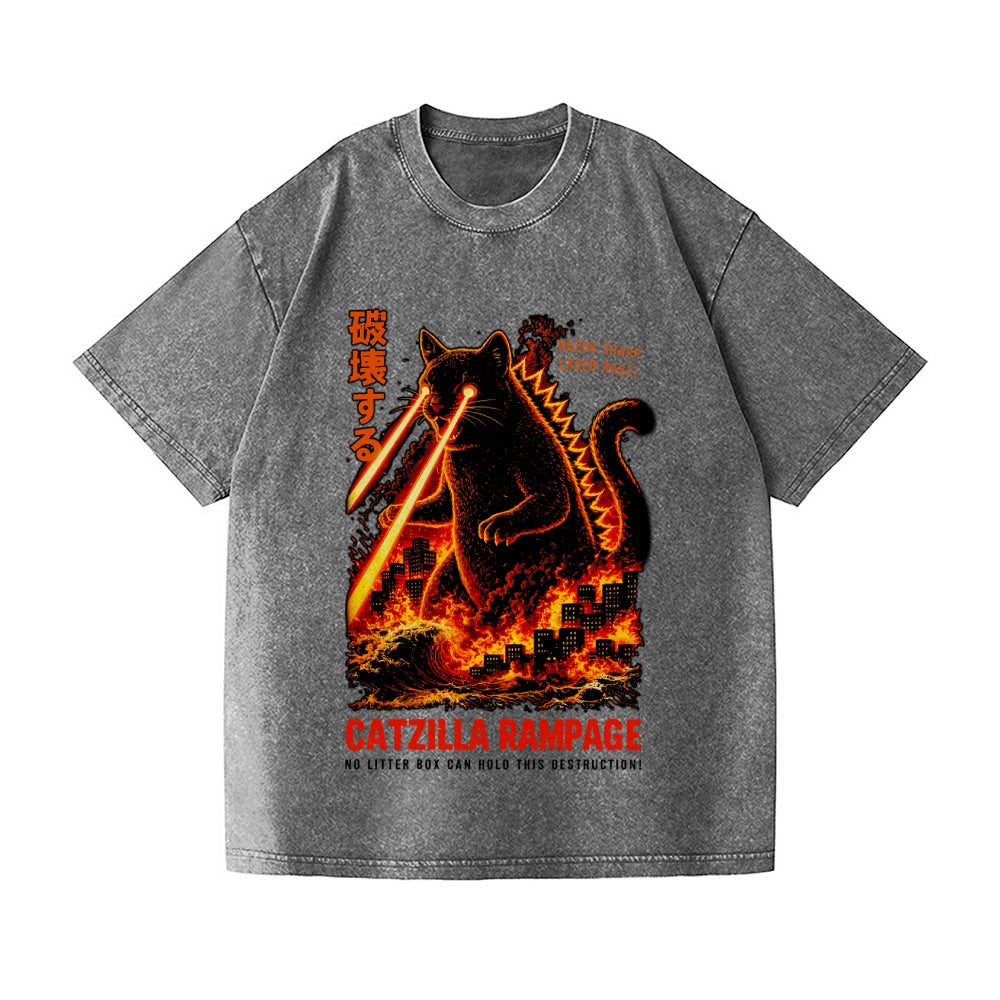 Kaiju Cat Vintage Wash Japanese Design T-Shirt