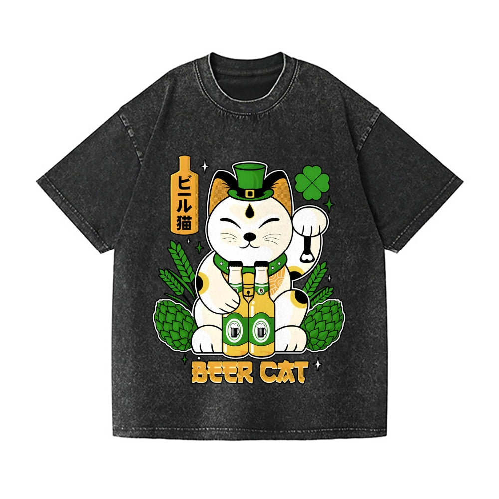 St. Patrick Cat Vintage Wash Japanese Design T-Shirt