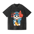 Lucky Cat Fan Football Vintage Wash Japanese Design T-Shirt