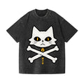 Cat Skull Vintage Wash Japanese Design T-Shirt