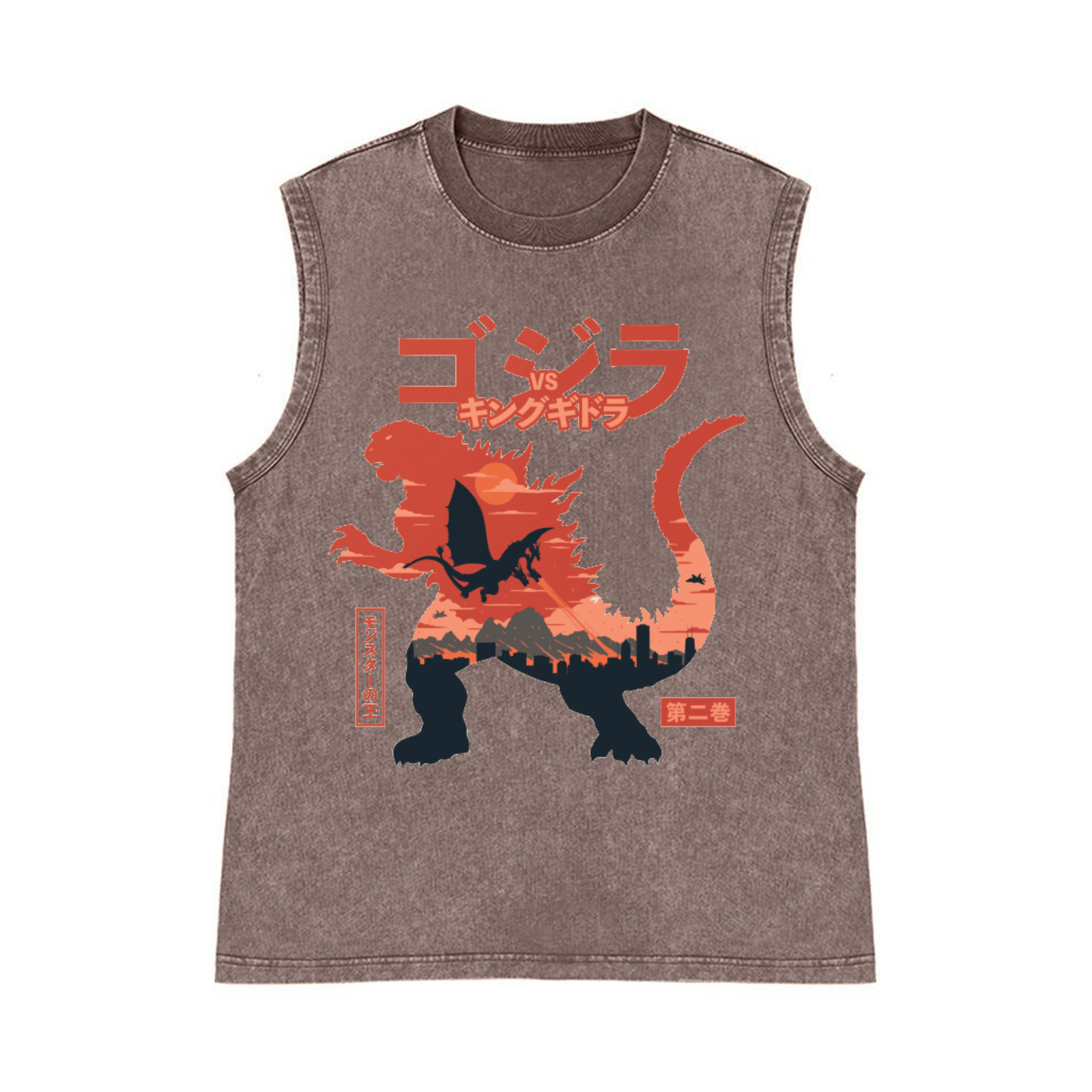 Kaiju vs. King Ghidorah Showdown Pure Cotton Wash-Dyed Sleeveless Tank Top