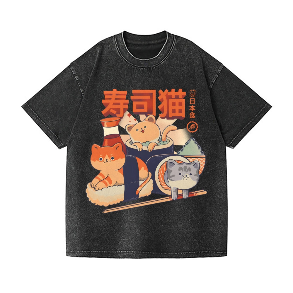 Sushi Cats Vintage Wash Japanese Design T-Shirt