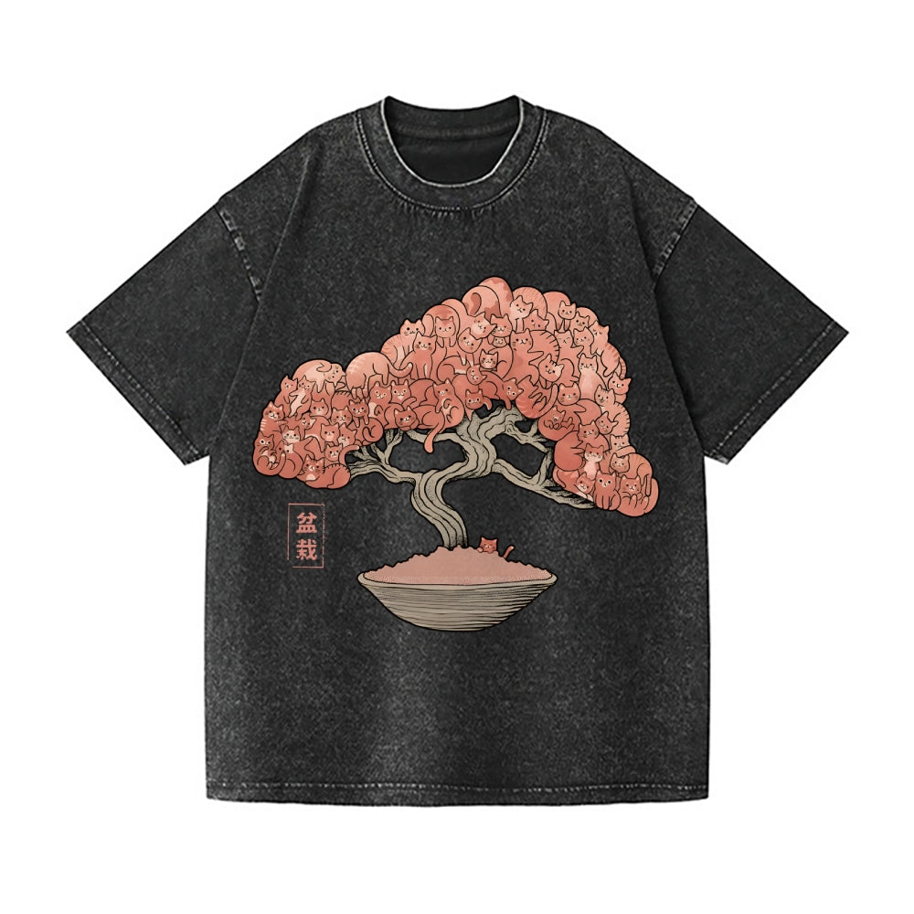 Cat Tree Bonsai Vintage Wash Japanese Design T-Shirt