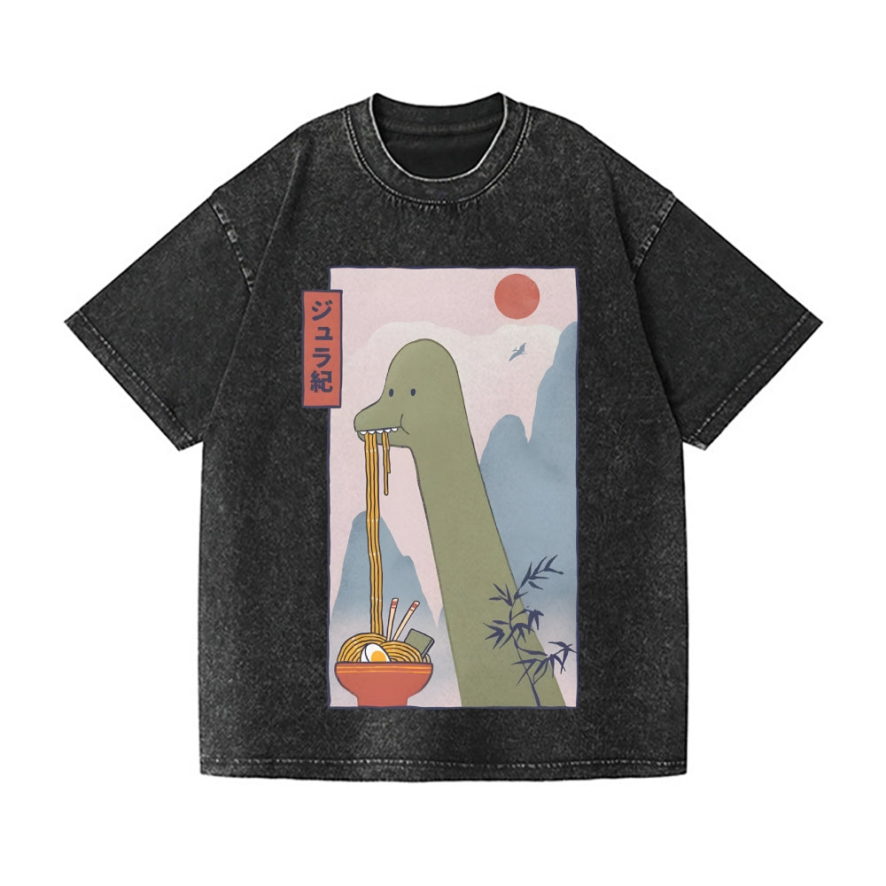 Brachiosaurus and Ramen Vintage Wash Japanese Design T-Shirt