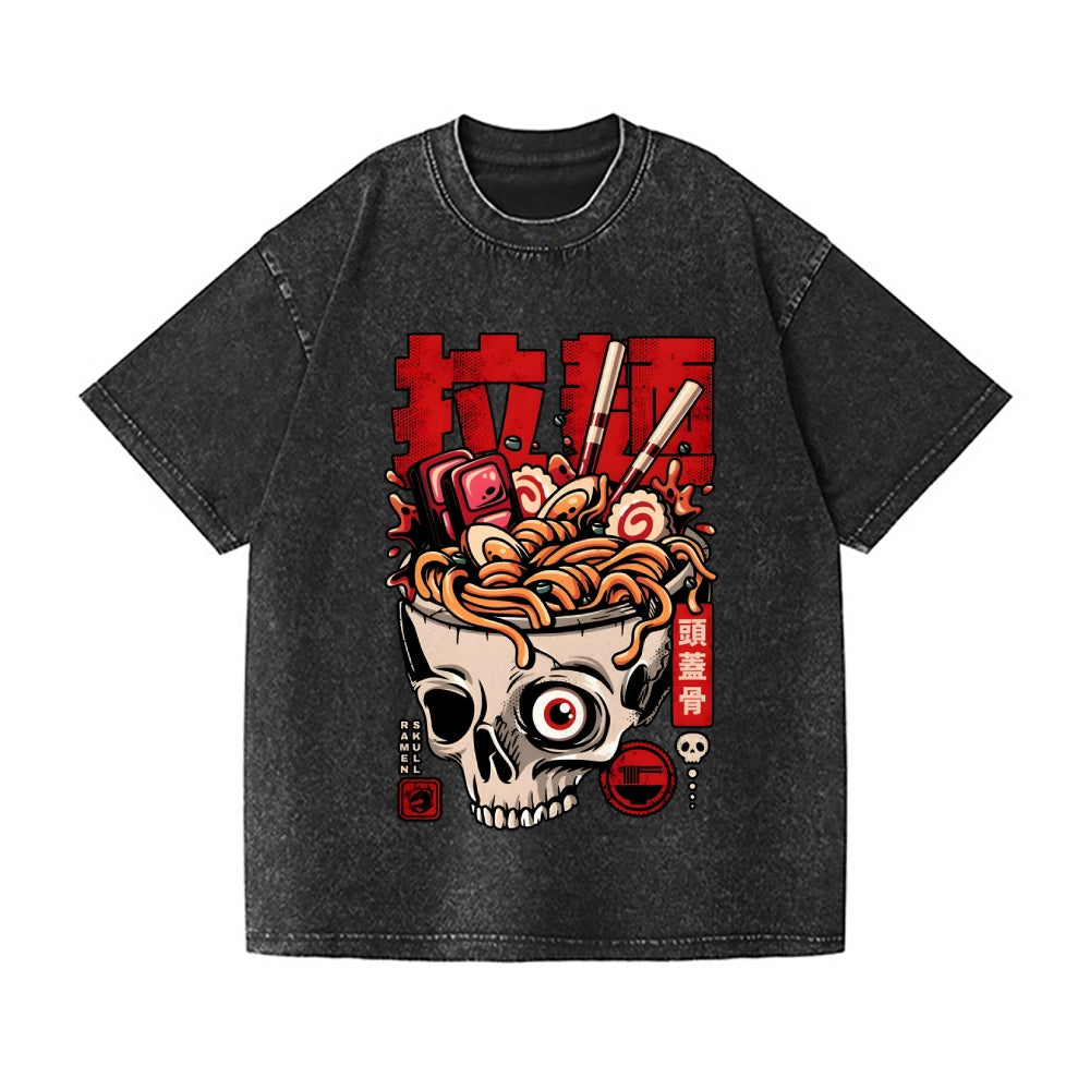 Skull Ramen Vintage Wash Japanese Design T-Shirt
