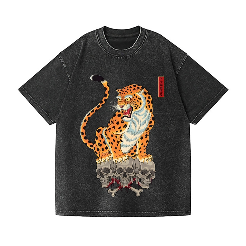Tiger Skull Vintage Wash Japanese Design T-Shirt