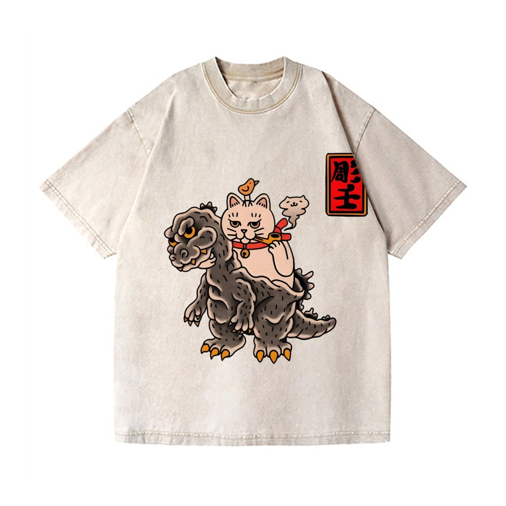 Kaiju Cat Vintage Wash Japanese Design T-Shirt