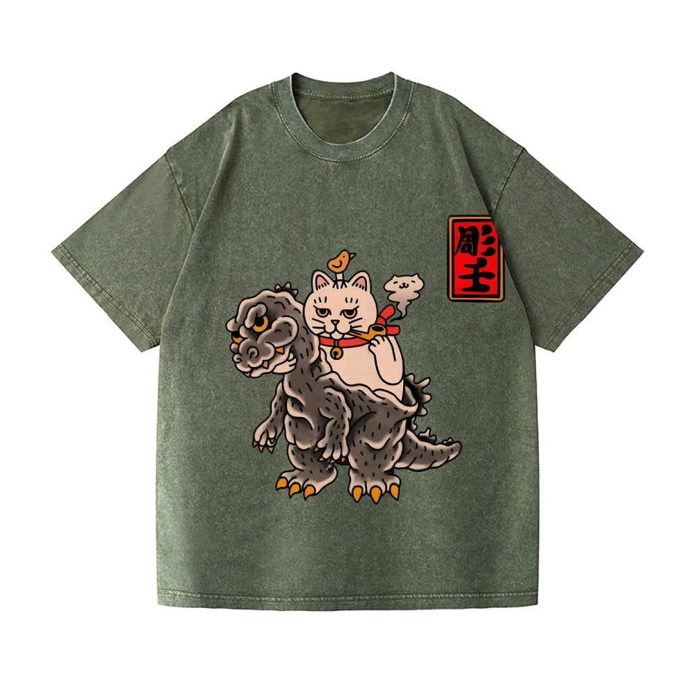 Kaiju Cat Vintage Wash Japanese Design T-Shirt