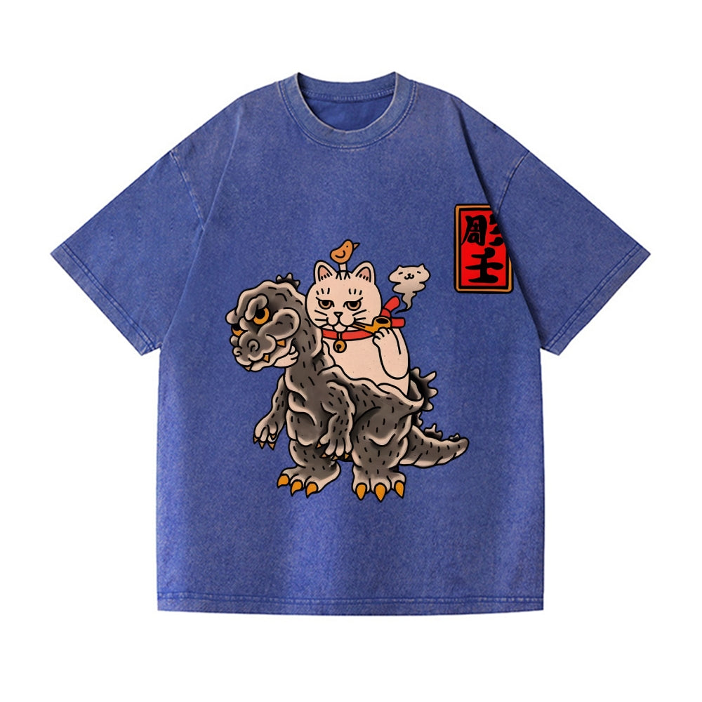 Kaiju Cat Vintage Wash Japanese Design T-Shirt