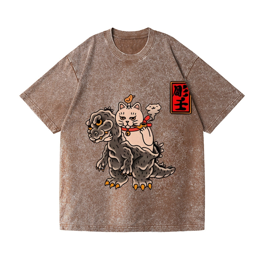 Kaiju Cat Vintage Wash Japanese Design T-Shirt