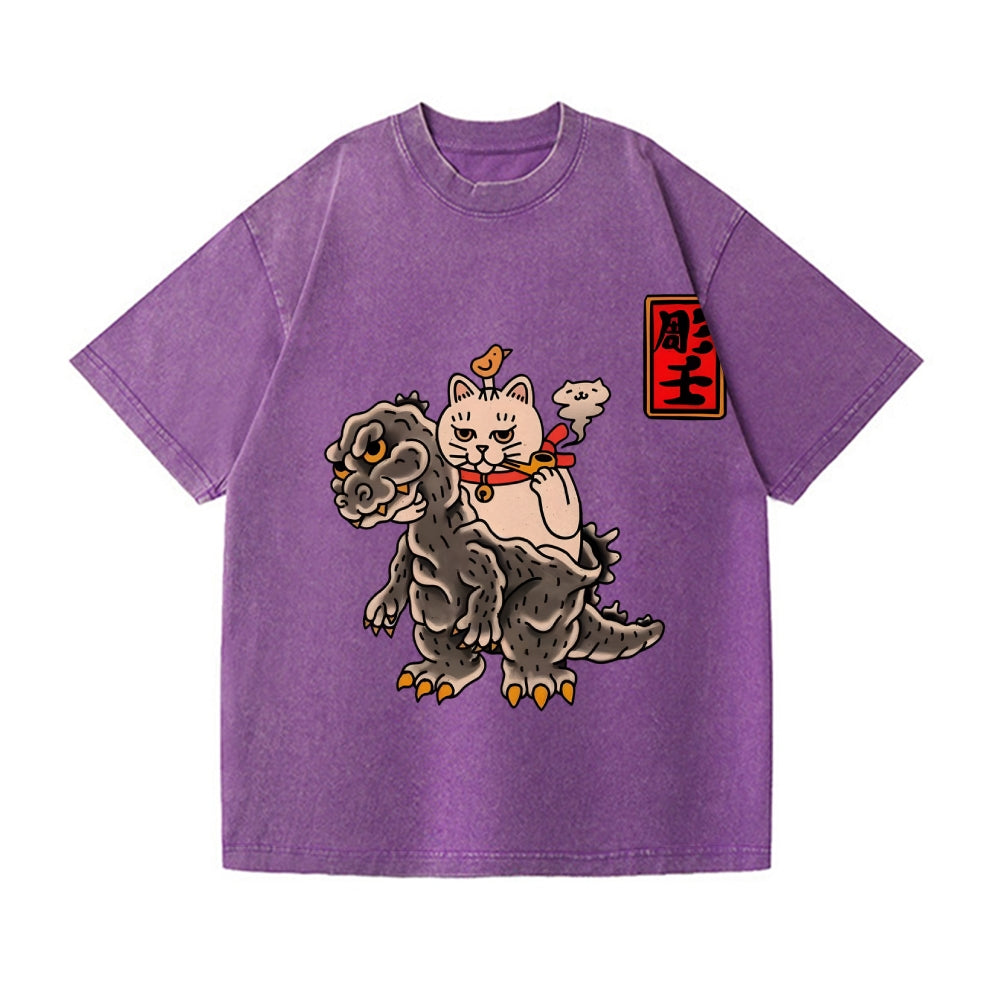 Kaiju Cat Vintage Wash Japanese Design T-Shirt