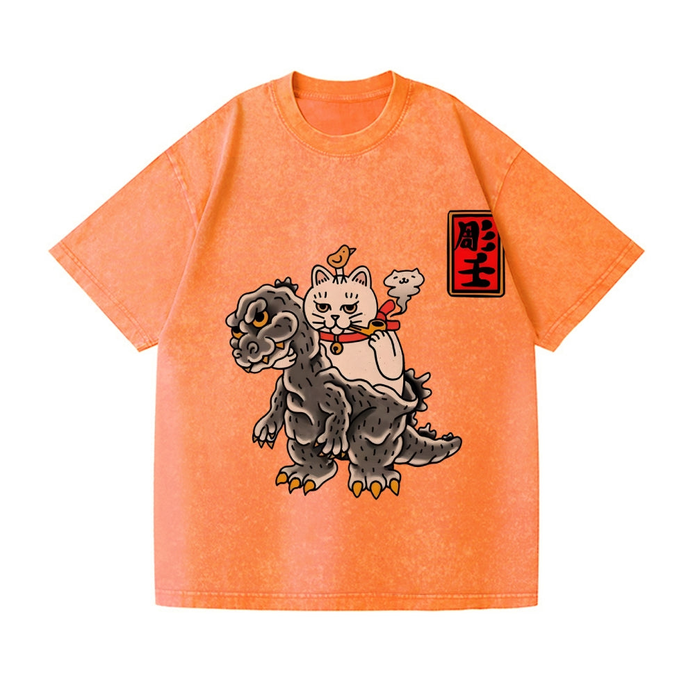 Kaiju Cat Vintage Wash Japanese Design T-Shirt
