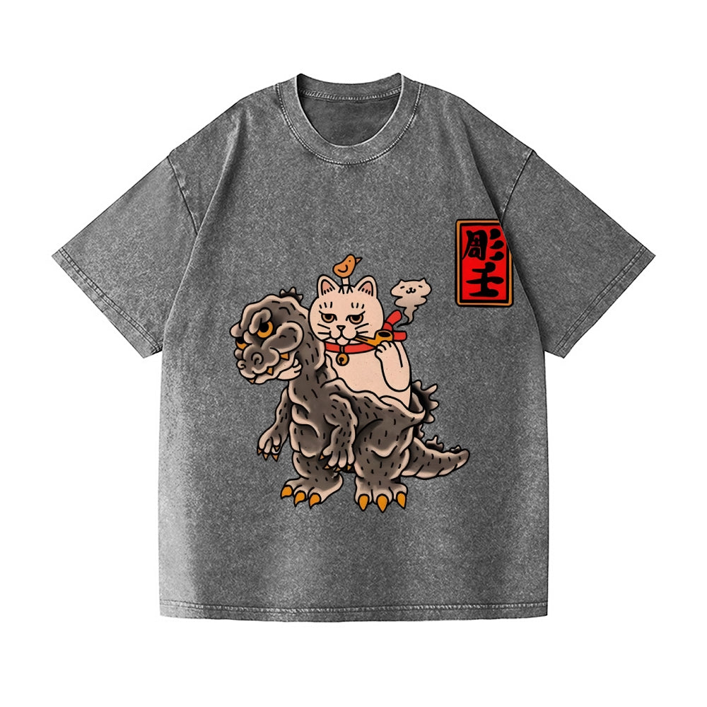 Kaiju Cat Vintage Wash Japanese Design T-Shirt