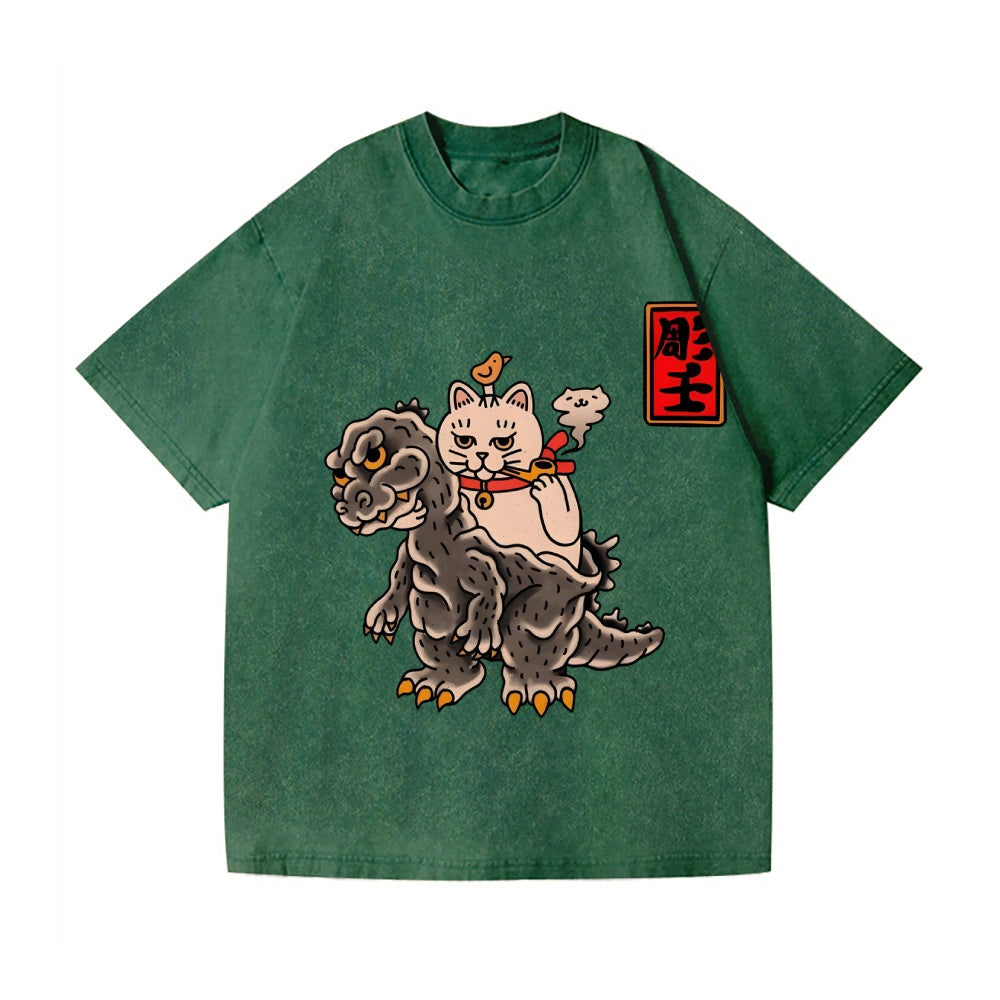 Kaiju Cat Vintage Wash Japanese Design T-Shirt