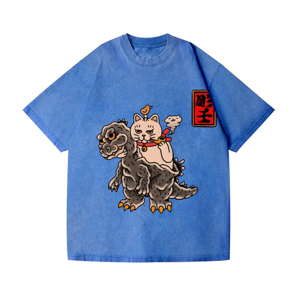 Kaiju Cat Vintage Wash Japanese Design T-Shirt