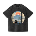 Cat Fuji Mt Vintage Wash Japanese Design T-Shirt
