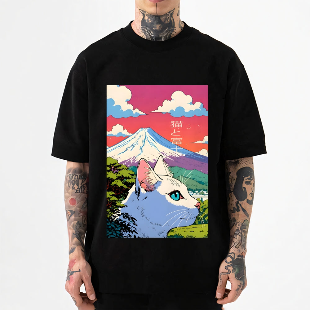 Cat Fuji Mt Japanese Style Classic Tee