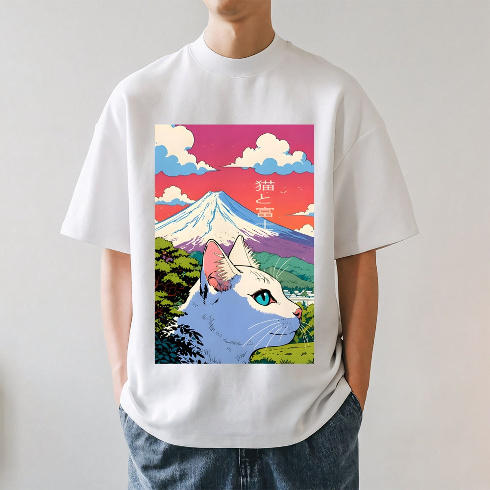 Cat Fuji Mt Japanese Style Classic Tee