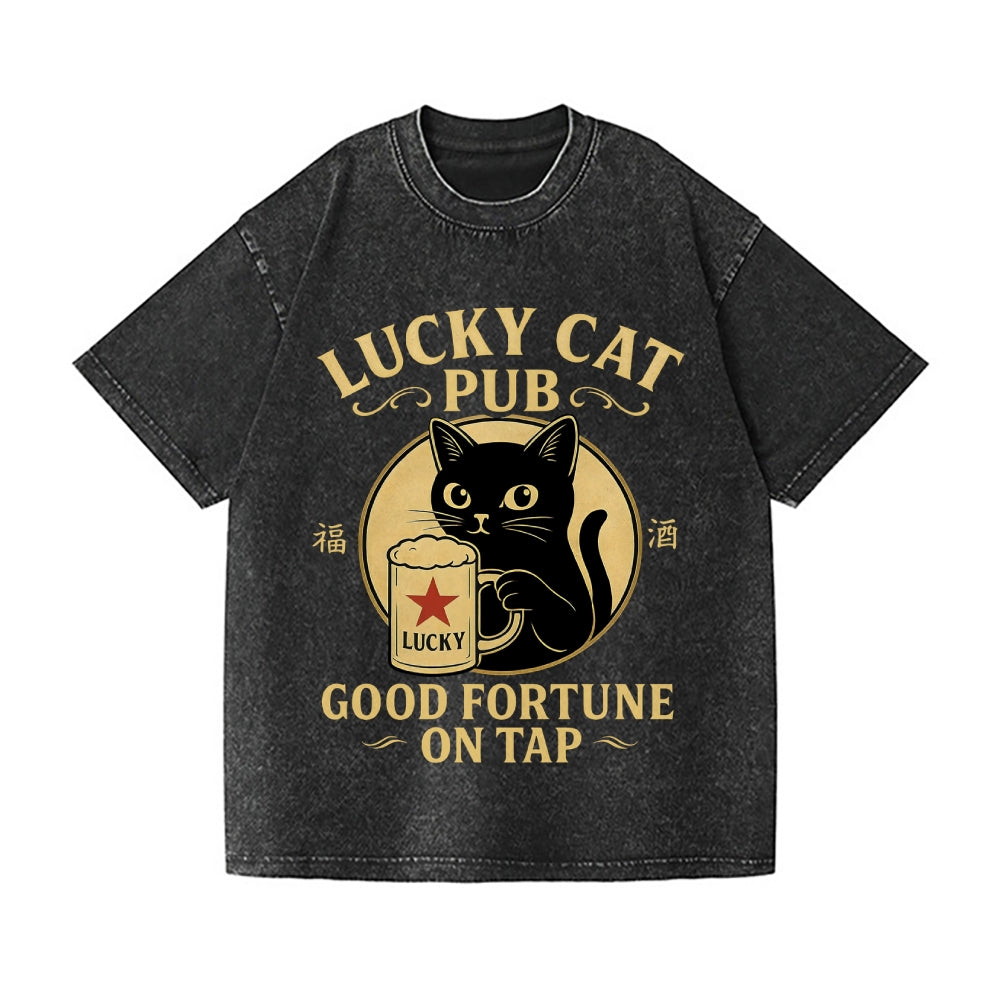 Beer Cat Vintage Wash Japanese Design T-Shirt