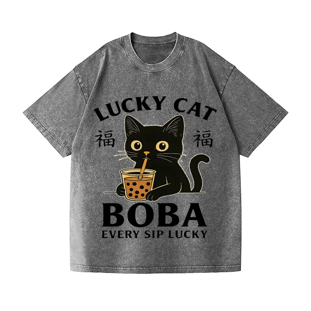 Boba Cat Vintage Wash Japanese Design T-Shirt