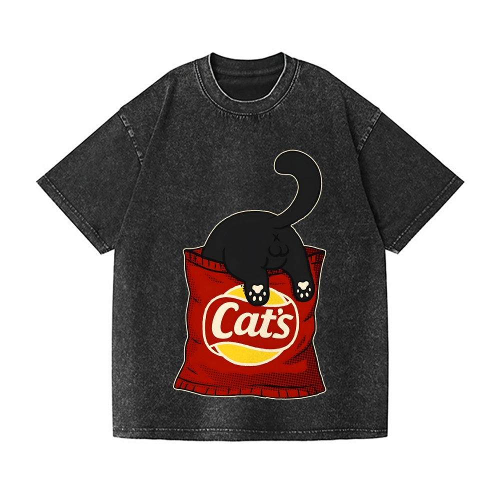 Chips Cat Vintage Wash Japanese Design T-Shirt