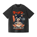 Cat Ramen Vintage Wash Japanese Design T-Shirt