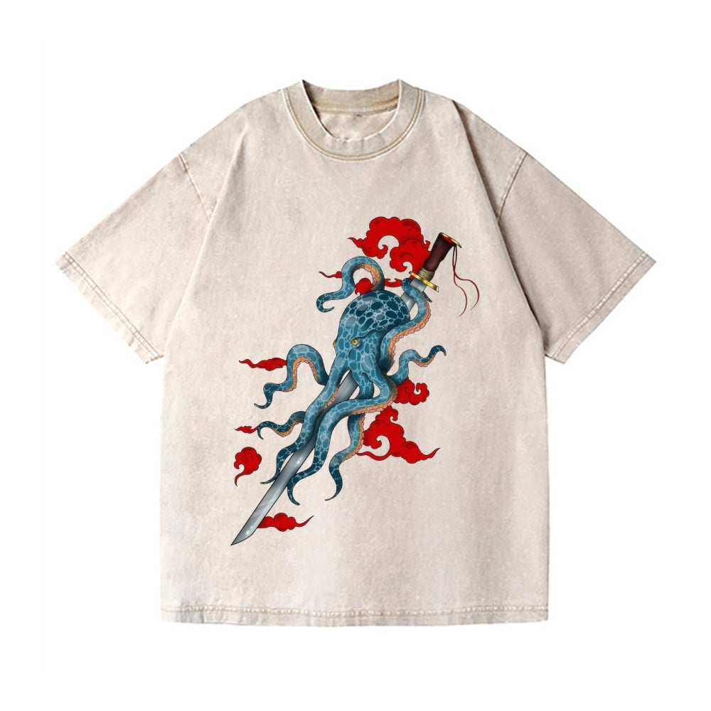 Octopus Vintage Wash Japanese Design T-Shirt