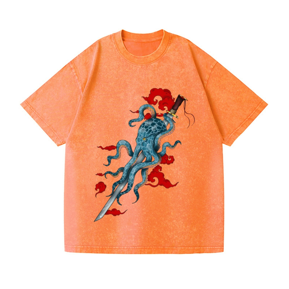 Octopus Vintage Wash Japanese Design T-Shirt