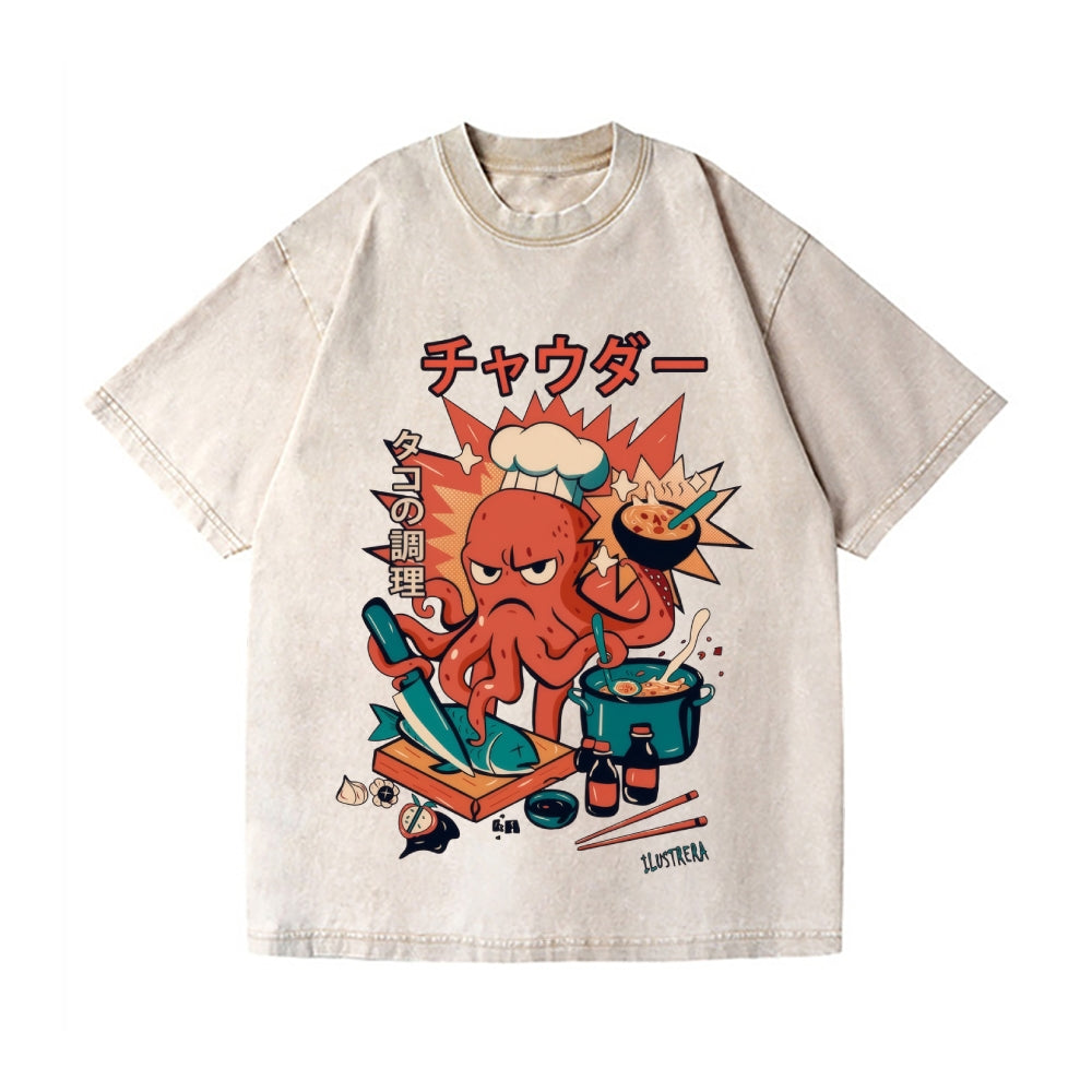 Octopus Vintage Wash Japanese Design T-Shirt