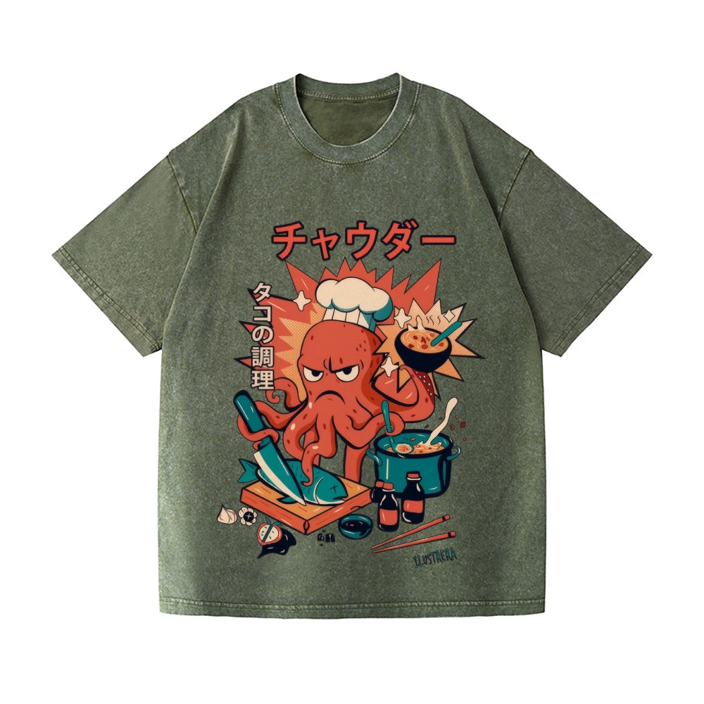 Octopus Vintage Wash Japanese Design T-Shirt