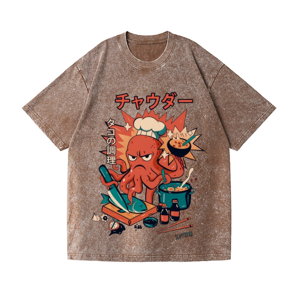 Octopus Vintage Wash Japanese Design T-Shirt