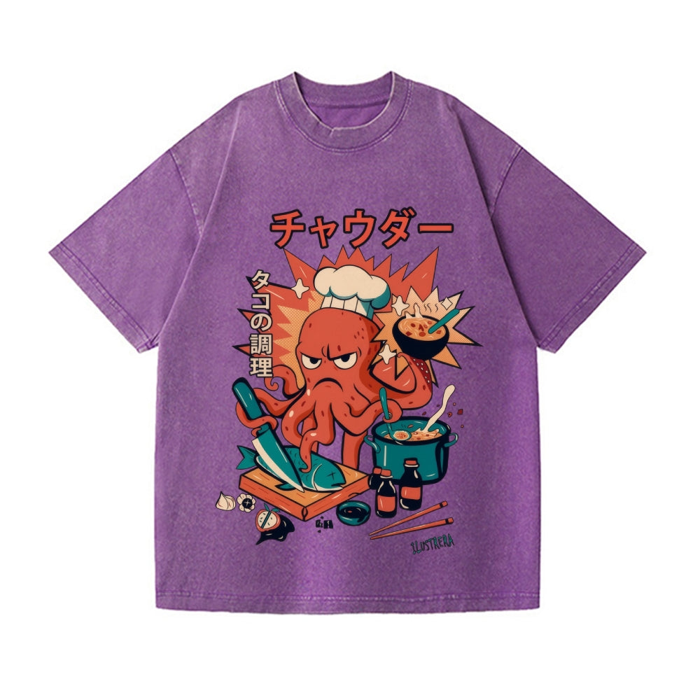 Octopus Vintage Wash Japanese Design T-Shirt