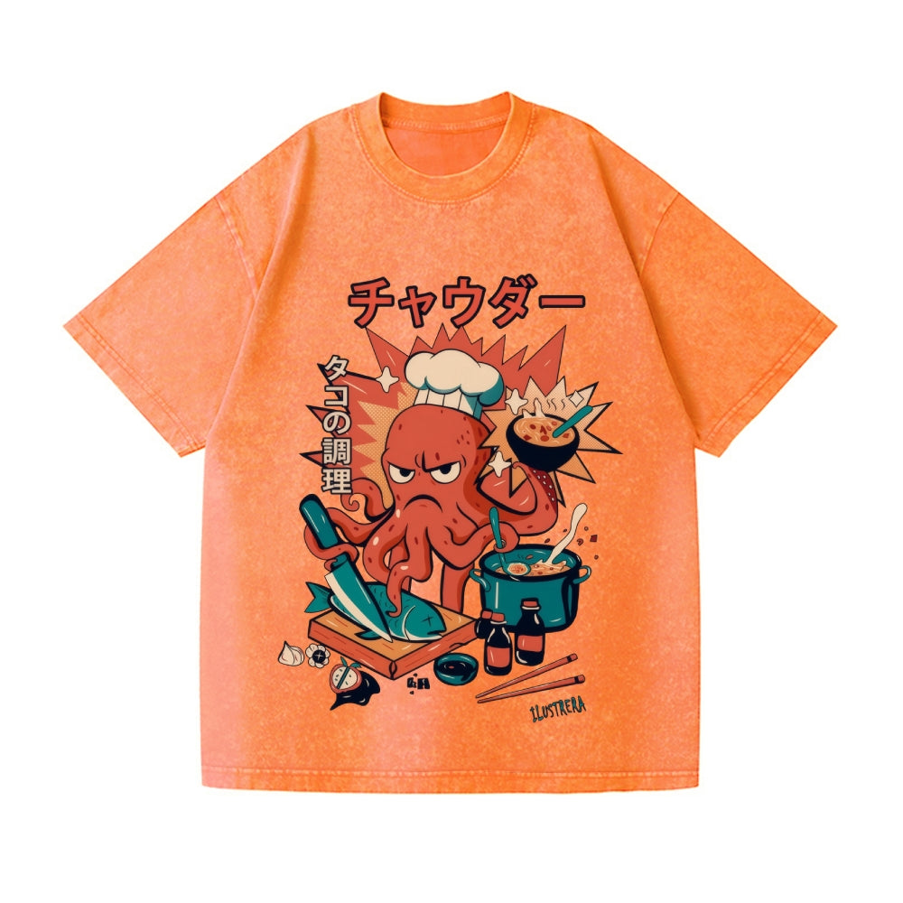 Octopus Vintage Wash Japanese Design T-Shirt