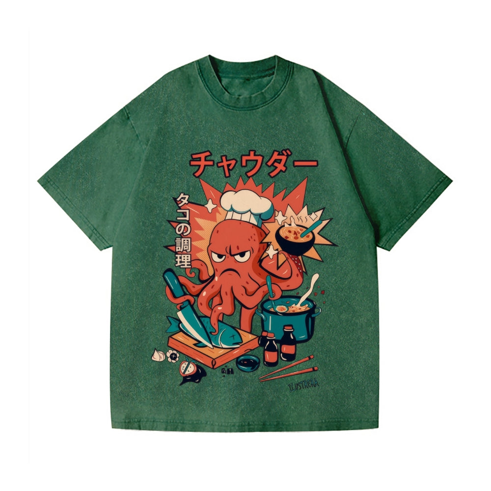 Octopus Vintage Wash Japanese Design T-Shirt