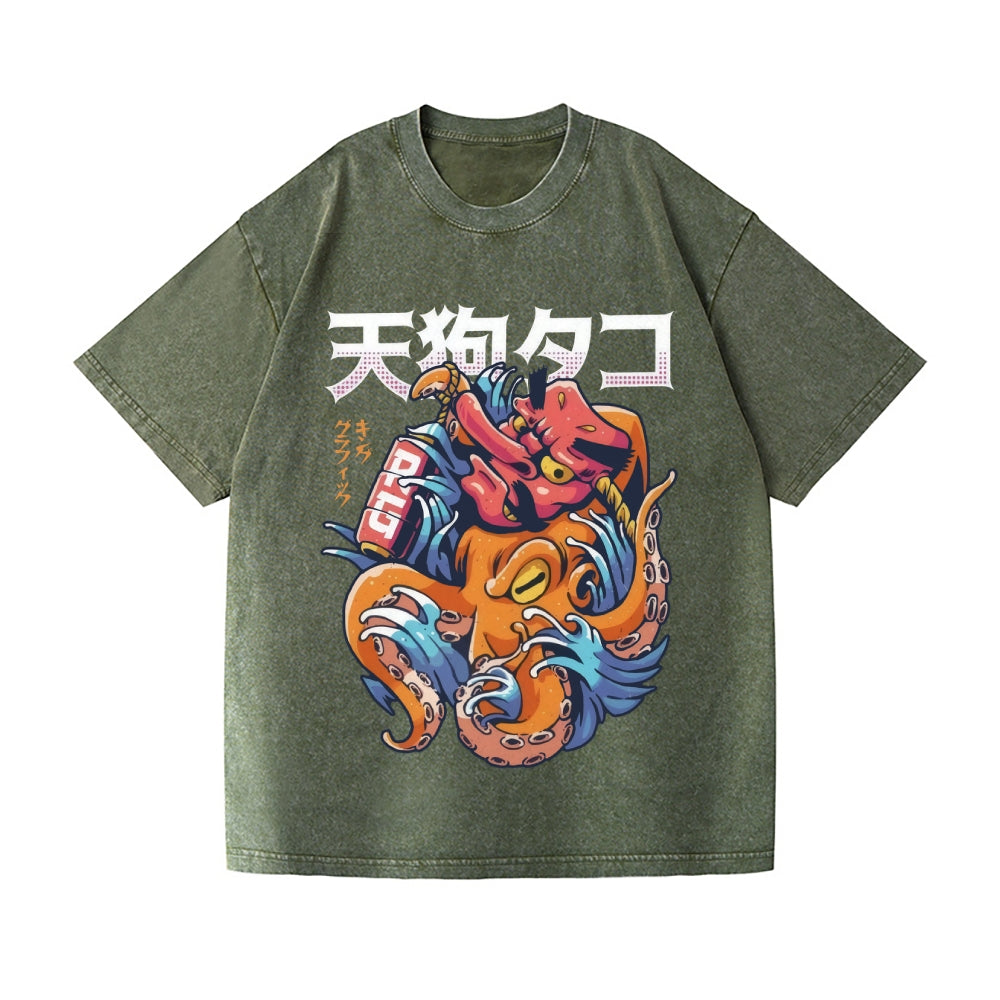 Octopus Vintage Wash Japanese Design T-Shirt