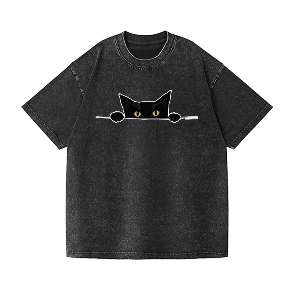 Black Cat Vintage Wash Japanese Design T-Shirt