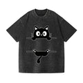 Black Cat Vintage Wash Japanese Design T-Shirt