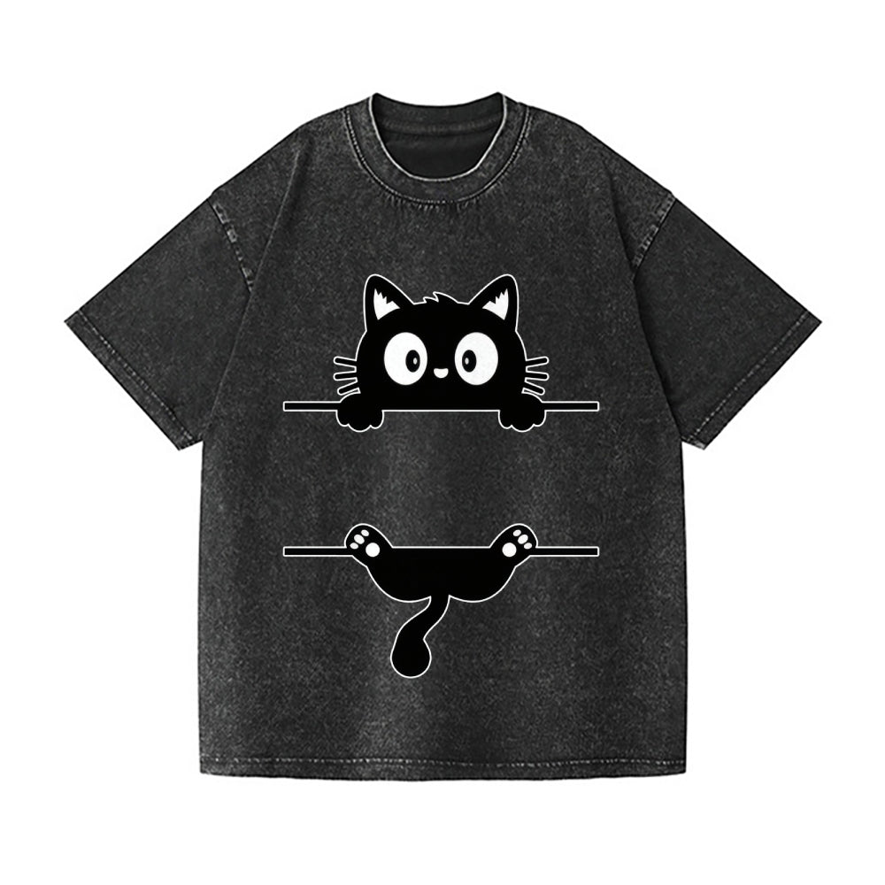 Black Cat Vintage Wash Japanese Design T-Shirt