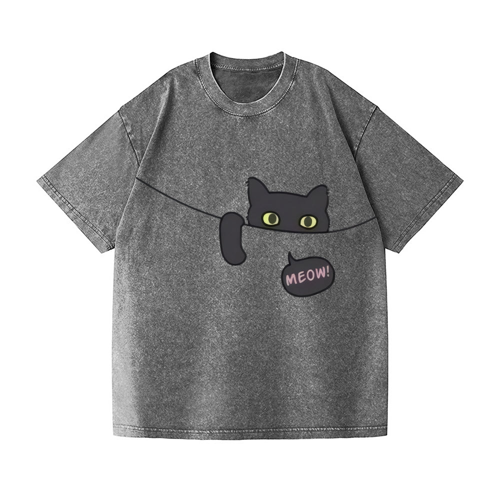 Black Cat Vintage Wash Japanese Design T-Shirt