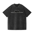 Black Cat Vintage Wash Japanese Design T-Shirt