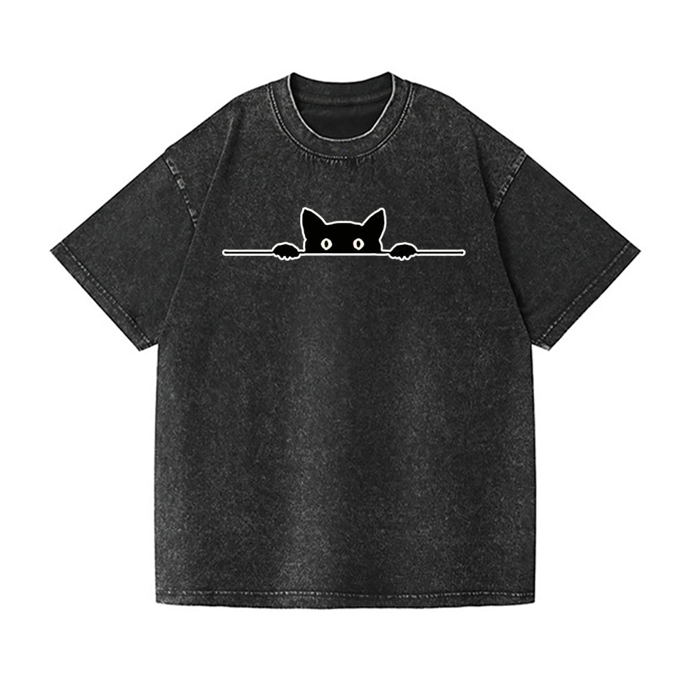 Black Cat Vintage Wash Japanese Design T-Shirt