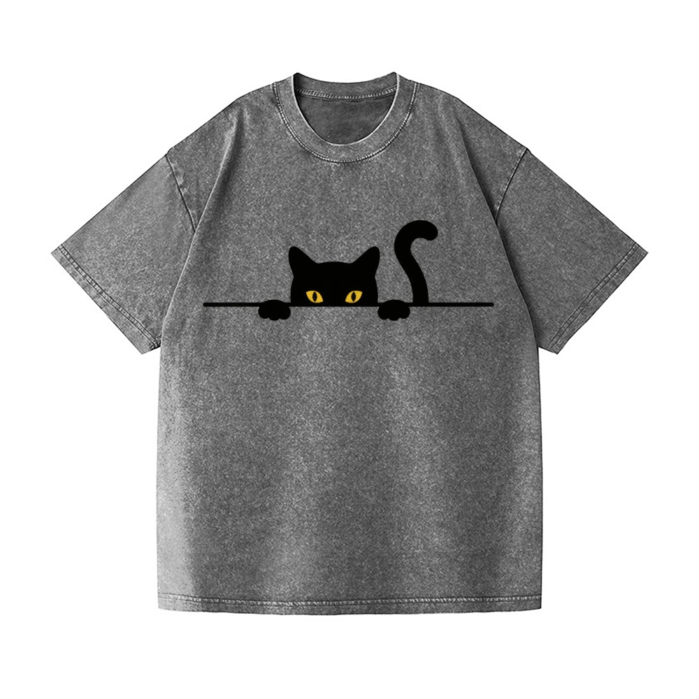 Black Cat Vintage Wash Japanese Design T-Shirt