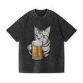 Beer Cat Vintage Wash Japanese Design T-Shirt