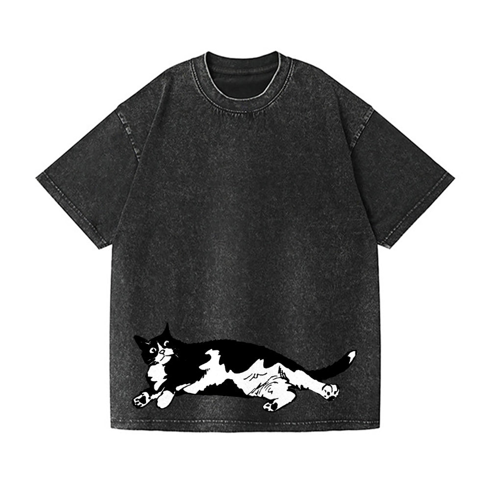 Tuxedo cat Vintage Wash Japanese Design T-Shirt