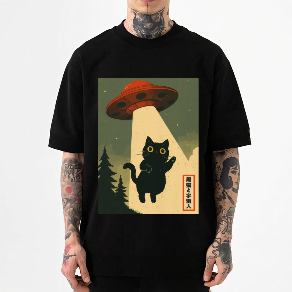 Cat Alien Kawaii Funny UFO Japanese Style Classic Tee