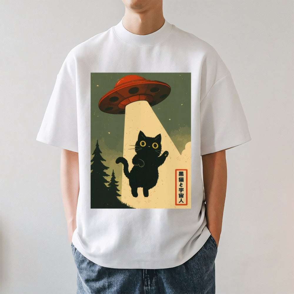 Cat Alien Kawaii Funny UFO Japanese Style Classic Tee
