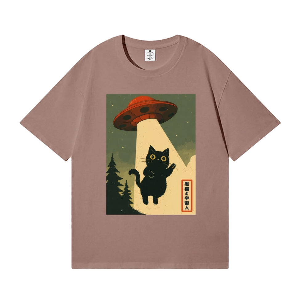 Cat Alien Kawaii Funny UFO Japanese Style Classic Tee