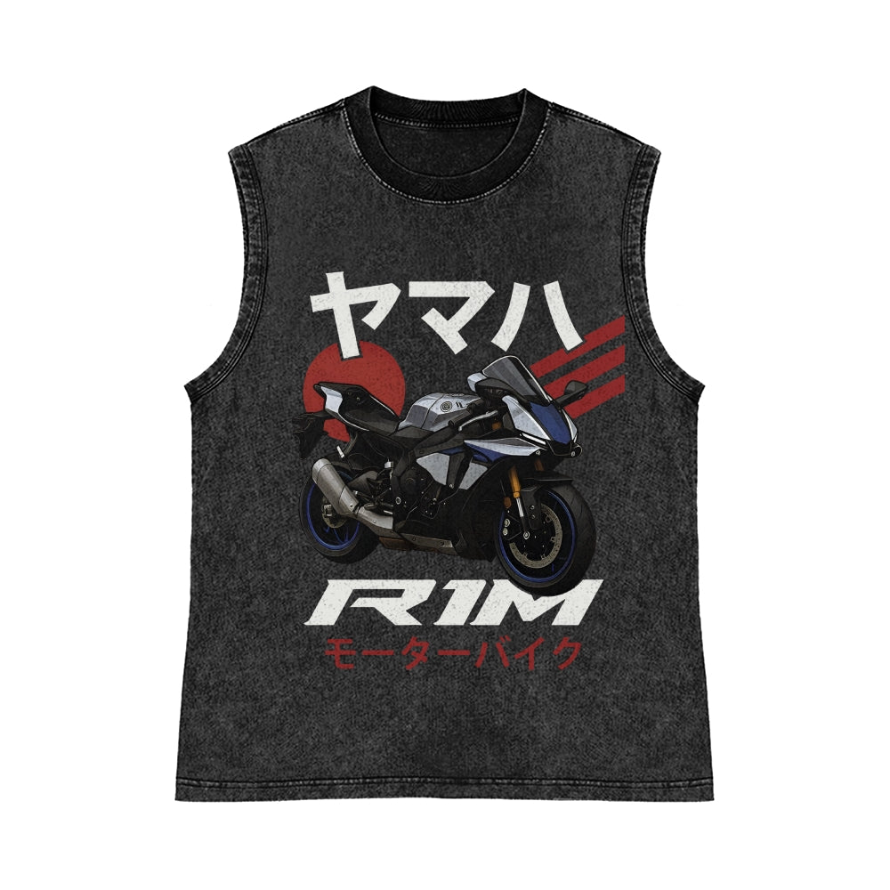 Racing Motorcycle Pure Cotton Wash-Dyed Sleeveless Tank Top