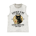Lucky Beer Cat Pure Cotton Wash-Dyed Sleeveless Tank Top