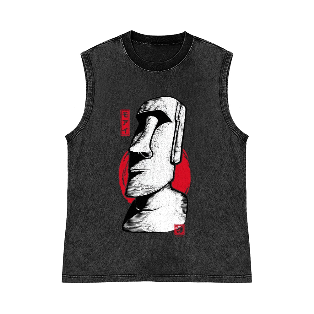 Moai Pure Cotton Wash-Dyed Sleeveless Tank Top